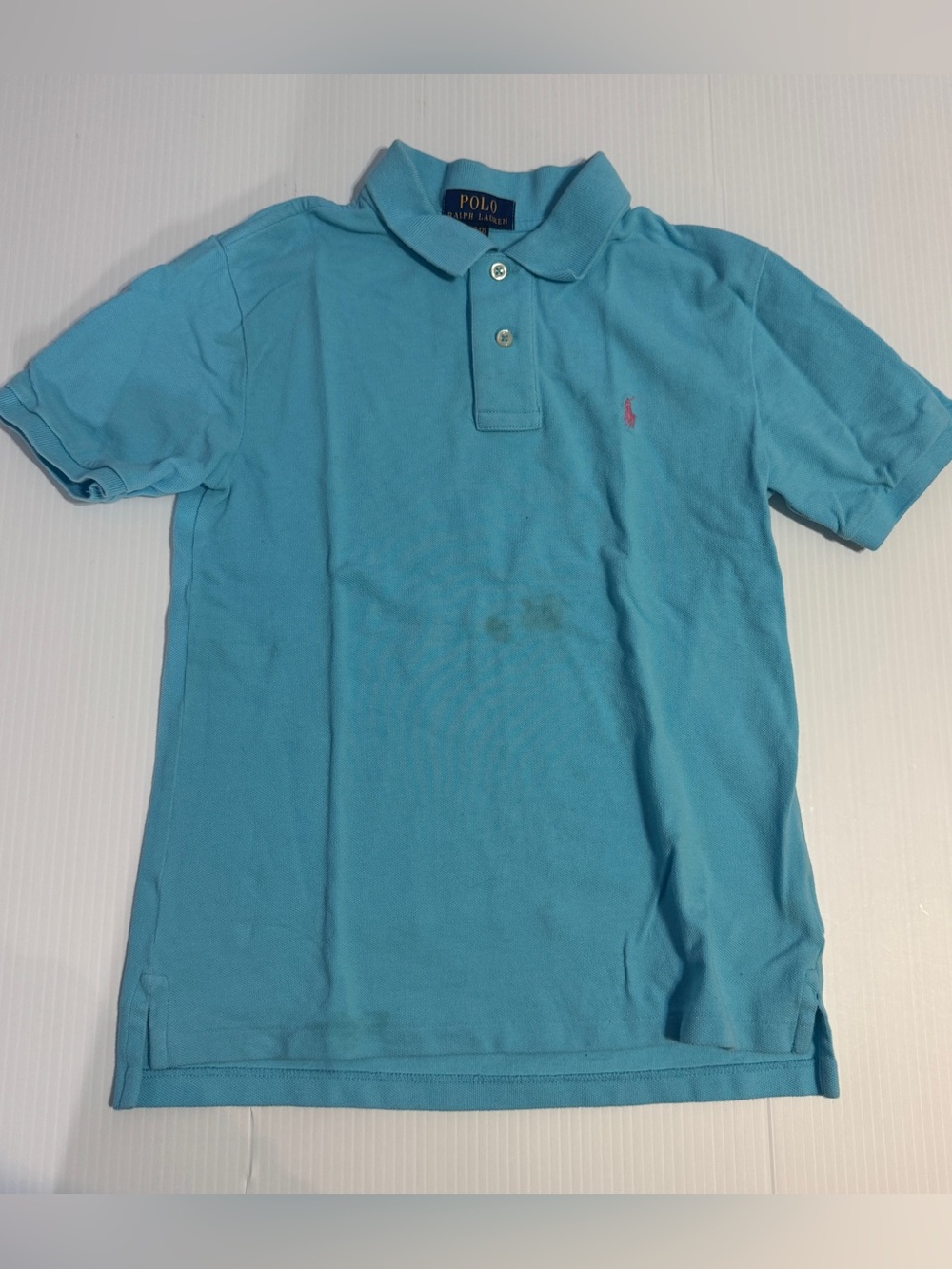Polo Ralph Lauren Blue Pink Pony Polo Shirt M 10-12 Preppy Coastal Y2K